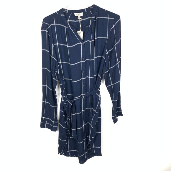 Lucky Brand Navy Blue White Plaid Tie Shirt Dress - Picture 3 of 8